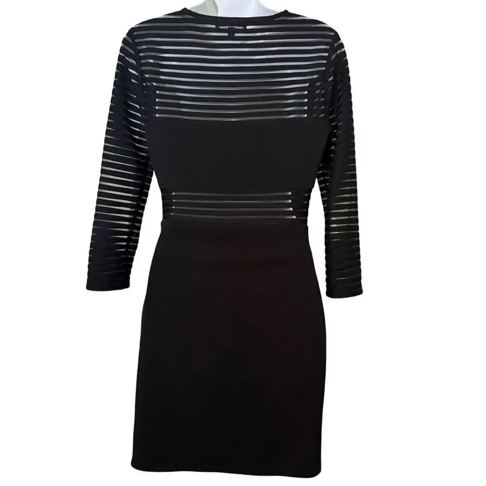 Lulus Perfect Mesh Black Bodycon Stretch Mini Dress 3/4 Sleeve Party LBD sz M